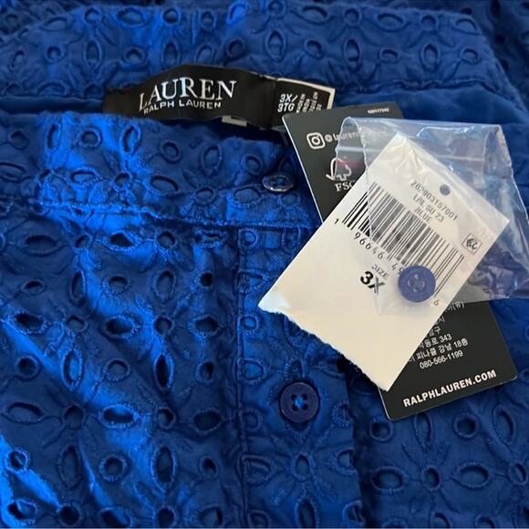 Lauren Ralph Lauren Eyelet Cotton Off The Shoulder Button Up Blouse SZ 3X Plus - Picture 5 of 5